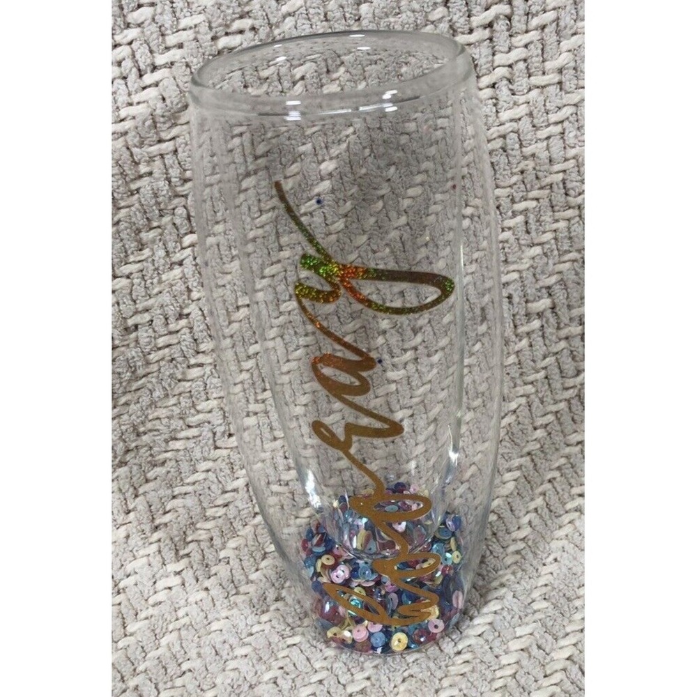 Slant Collections Double Wall Stemless "HOORAY" Confetti Flute‎